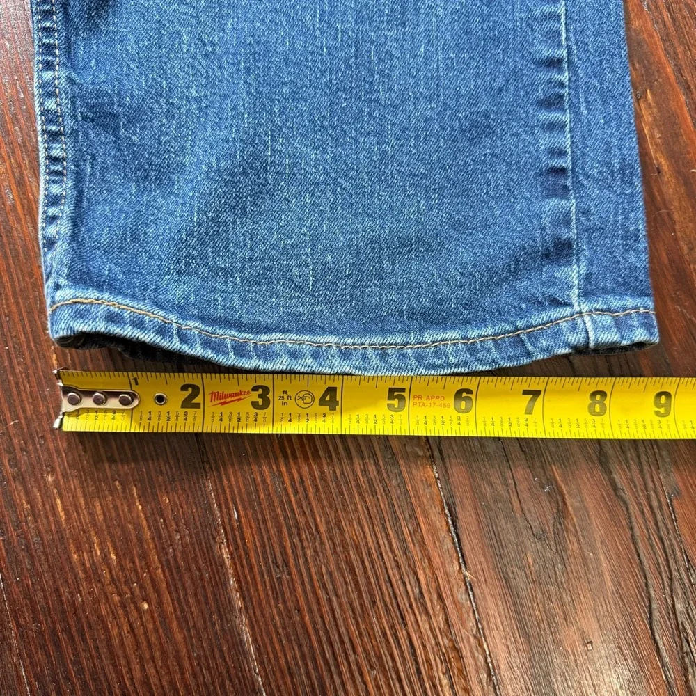 Levis 505 Jeans Mens 42x32 Blue Straight Leg Stretch Faded Whiskers Cowboy Biker